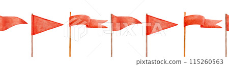 Seamless border with watercolor red flags. Hand drawn graphic endless backdrop on transparent background. Seamless border with watercolor red flags. Hand drawn graphic endless backdrop on transparent background. 115260563