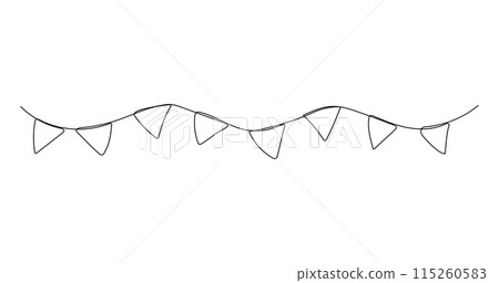 One line flags garland sketch. Hand drawn elements. Vector continuous outline illustration 115260583