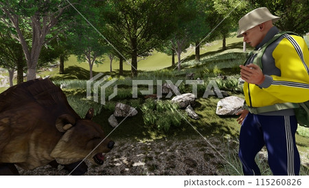 爬山被熊襲擊 一隻熊走向你的插畫CG 115260826