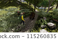 Mountain climbing: Attacked by a bear. A bear approaches on foot. Illustration CG. 115260835