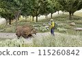 Mountain climbing: Attacked by a bear. A bear approaches on foot. Illustration CG. 115260842