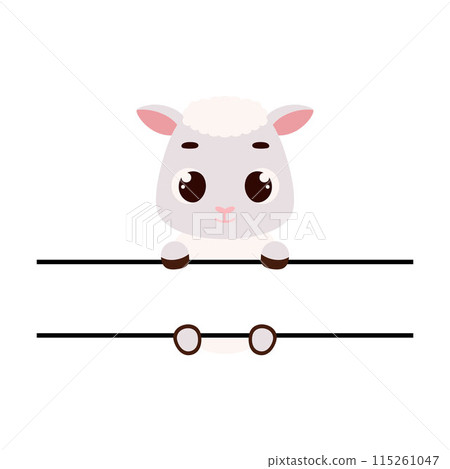 Cute sheep split monogram. Funny cartoon character for shirt, scrapbooking, greeting cards, baby shower, invitation. Bright colored childish stock vector illustration Cute sheep split monogram. Funny cartoon character for shirt, scrapbooking, greeting cards, baby shower, invitation. Bright colored childish stock vector illustration 115261047