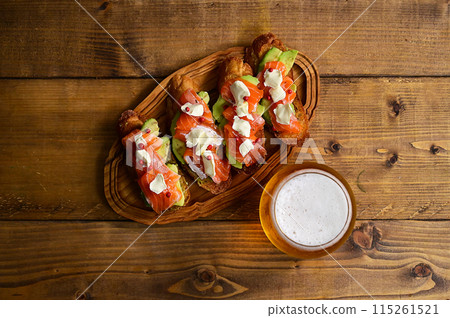 Marinated Salmon Open Sandwich 115261521