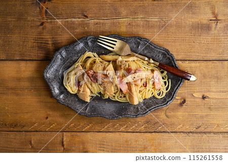 Spicy pasta with bamboo shoots and spicy cod roe Spicy pasta with bamboo shoots and spicy cod roe 115261558