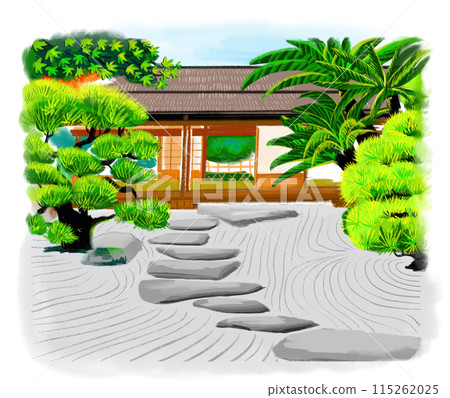 手繪日式庭園插畫 手繪日式庭園插畫 115262025