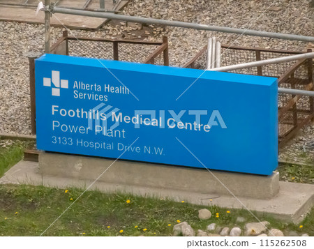 Calgary, Alberta, Canada. May 10, 2024. A sign of the Foothills Medical Centre Hospital, Alberta Health Services. 115262508