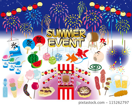 Illustration material collection of cute summer festival Illustration material collection of cute summer festival 115262797