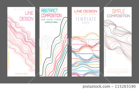 Background of wavy lines. Abstract template for the cover, interior, banners, posters, flyers. The idea of product packaging, print and design creativity Background of wavy lines. Abstract template for the cover, interior, banners, posters, flyers. The idea of product packaging, print and design creativity 115263190
