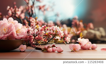 Pink sakura blossom spring natural background with copy space 115263408