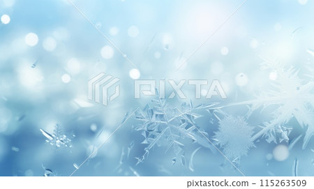 Winter frosted window glass blue color background Winter frosted window glass blue color background 115263509