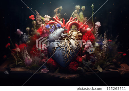 Surreal heart with blooms, Victorian Valentine's theme, book cover 115263511
