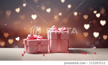 Present boxes Valentine day holiday background, copy space. Gifts shopping 115263512