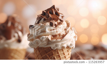 Brown chocolate ice cream with melty ingredients, dessert food background 115263957