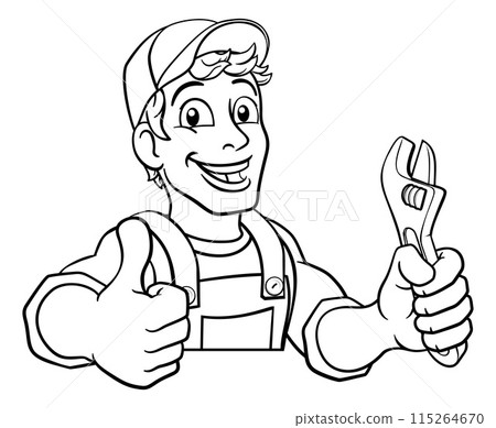 Mechanic Plumber Wrench Spanner Cartoon Handyman 115264670