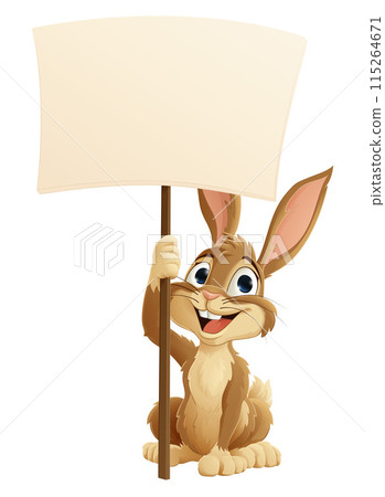 Easter Bunny Rabbit Holding a Sign Cartoon 115264671