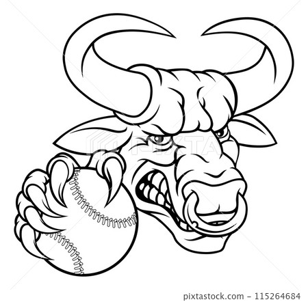 Bull Minotaur Longhorn Cow Baseball Mascot Cartoon 115264684
