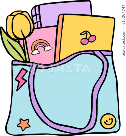 Retro Groovy Book in tote bag Pastel Trendy Doodle Drawing  Bookish Flower Art 115264744