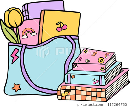 Retro Groovy Book in tote bag Pastel Trendy Doodle Drawing Bookish Flower Art Retro Groovy Book in tote bag Pastel Trendy Doodle Drawing Bookish Flower Art 115264760