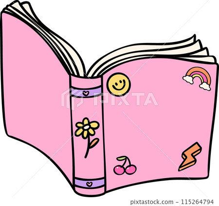 Retro Groovy Book opened Pastel Trendy Doodle Drawing Bookish Flower Art Retro Groovy Book opened Pastel Trendy Doodle Drawing Bookish Flower Art 115264794