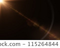 Top left golden light flare or glare for project overlay screen effect. Photography Sun light Optical Flare with shiny warm rays and Camera lens effect element. 3d illustration rendering. 115264844