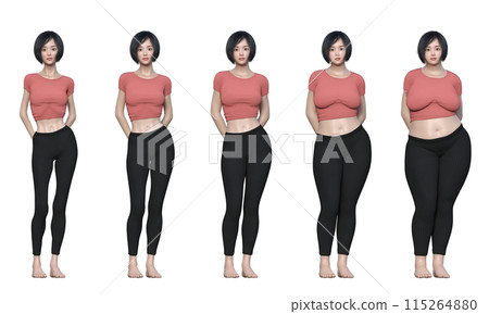 Women's diet before and after Natural Japanese 3D model Full body front illustration 115264880