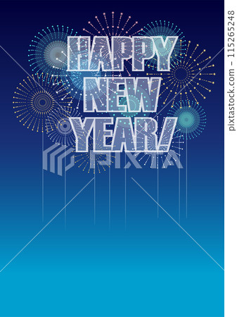 New Year's card material: Background illustration of fireworks and logo celebrating the New Year 115265248