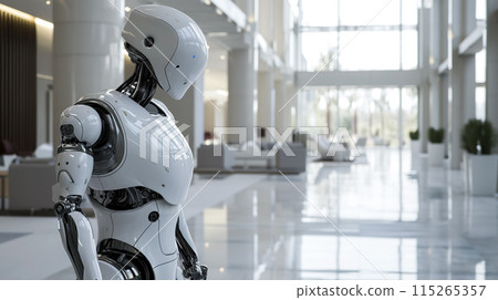 Futuristic robot in a lobby. 115265357