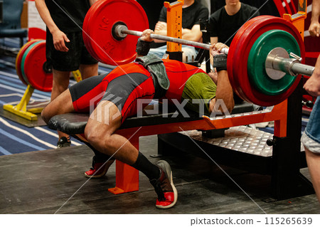 bench press man athlete at powerlifting competition bench press man athlete at powerlifting competition 115265639
