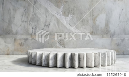 Empty marble podium for product display on gray background. top view 115265948