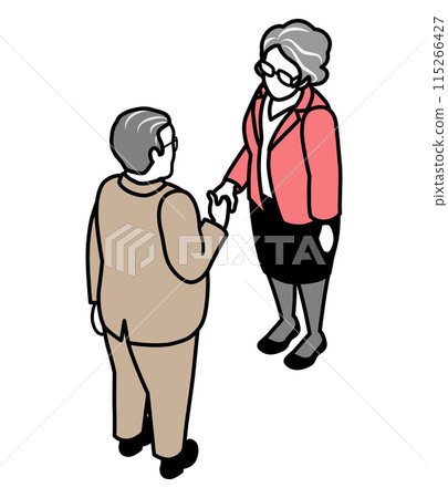People shaking hands: Senior woman and senior man People shaking hands: Senior woman and senior man 115266427