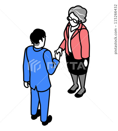 People shaking hands: Senior woman and businessman 115266432