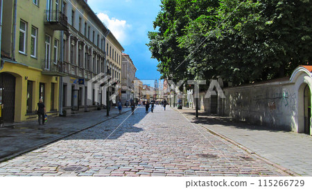 Kaunas old cobbled street 115266729