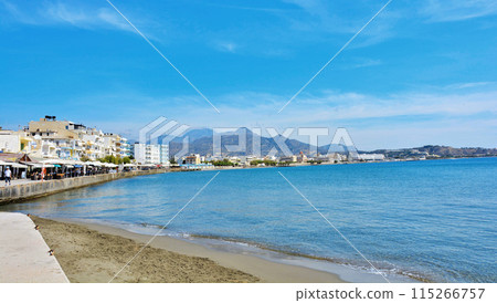 Quay town of Ierapetra on the Mediterranean Sea. Ierapetra - a city on the island of Crete, Greece 115266757