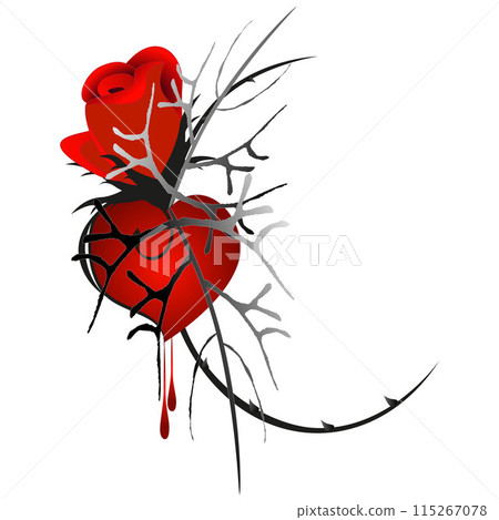 Red rose with heart and blood drops. 115267078