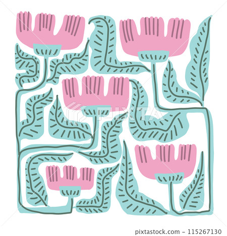Colorful doodle floral arrangement illustration in a trendy style Colorful doodle floral arrangement illustration in a trendy style 115267130