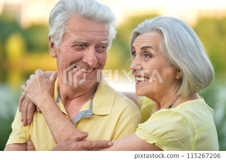Loving mature couple in the park in summer 115267206