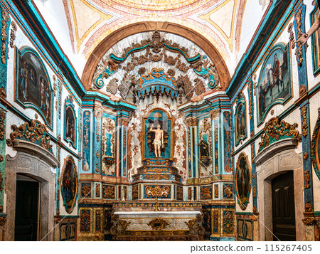 Interior of the Chapel of Saint Sebastian, Ermida de Sao Sebastiao at Tavira, Algarve, Portugal. 115267405