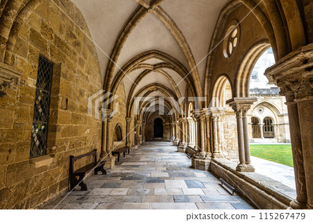 Gothic romanesque cloister of old Coimbra Cathedral, Se Velha de Coimbra in Portugal Gothic romanesque cloister of old Coimbra Cathedral, Se Velha de Coimbra in Portugal 115267479
