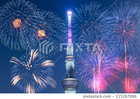 隅田川花火大會煙火圖片 東京天空樹 夏天 [東京] 115267806
