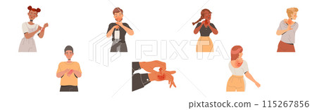 People Characters Suffering from Neurodermatitis Itching, Excessive Rubbing and Scratching Skin Vector Set 115267856
