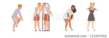 People Characters Suffering from Neurodermatitis Itching, Excessive Rubbing and Scratching Skin Vector Set People Characters Suffering from Neurodermatitis Itching, Excessive Rubbing and Scratching Skin Vector Set 115267859