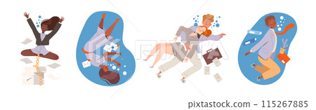 People Character in Office Clothes Drowning Trying to Escape Vector Set 115267885