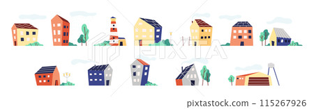 Various Small House with Green Tree Vector Set 115267926