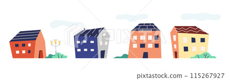Various Small House with Green Bush Vector Set Various Small House with Green Bush Vector Set 115267927