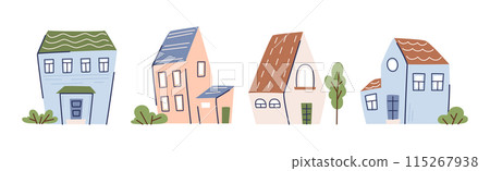 Various Small House with Green Tree Vector Set Various Small House with Green Tree Vector Set 115267938