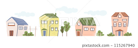 Various Small House with Green Tree Vector Set Various Small House with Green Tree Vector Set 115267940