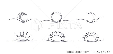 Sun, moon line set. Vector hand drawn art symbol 115268732