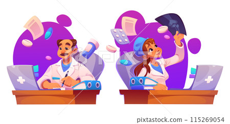 Computer on desk and woman doctor in hospital 115269054