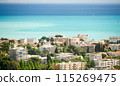 Cagnes sur Mer and blue mediterranean sea and sky 115269475