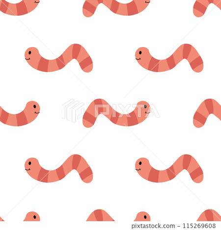 Kid Seamless Vector Pattern with Striped Worm. Creative background children for design, fabric, wrapping, textile, wallpaper, apparel. Flat illustration. Kid Seamless Vector Pattern with Striped Worm. Creative background children for design, fabric, wrapping, textile, wallpaper, apparel. Flat illustration. 115269608